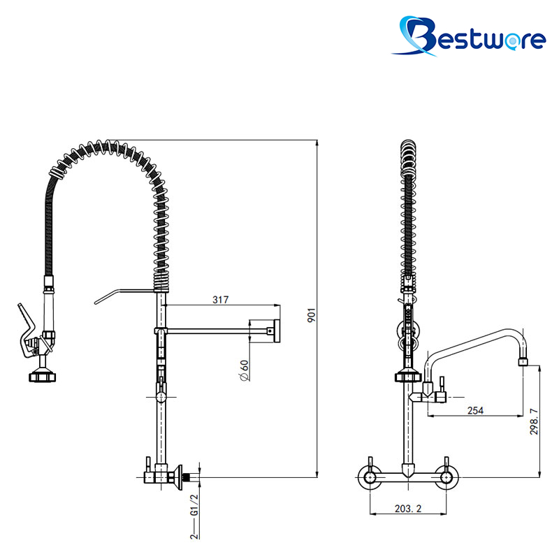 DAISY Economy - 8" Wall Mount Pre-rinse Faucet with 10" Pot Filler